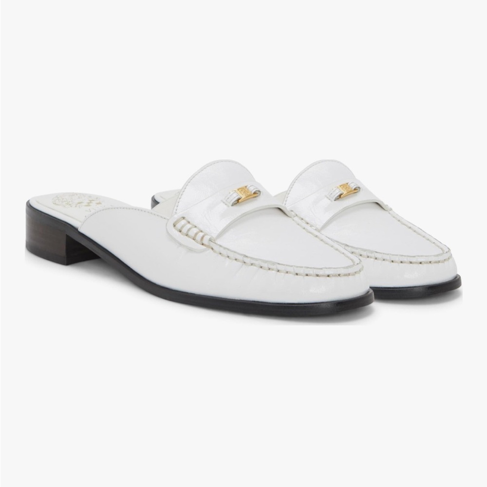 Vince Camuto White Leather Mules with Gold Accent